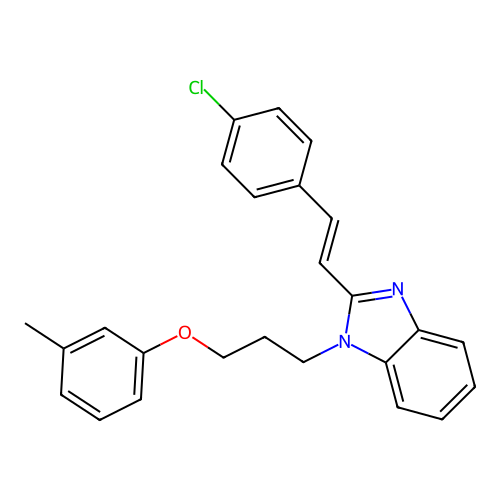 2-[(E)-2-(4-chlorophenyl)ethenyl]-1-[3-(3-methylphenoxy)propyl]-1H-benzimidazole structure