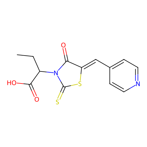 (Z)-2-(4-oxo-5-(pyridin-4-ylmethylene)-2-thioxothiazolidin-3-yl)butanoic acid structure