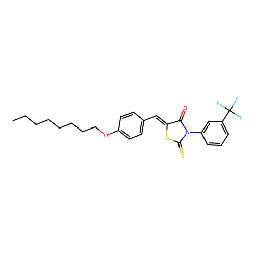 (5Z)-5-[4-(octyloxy)benzylidene]-2-thioxo-3-[3-(trifluoromethyl)phenyl]-1,3-thiazolidin-4-one structure