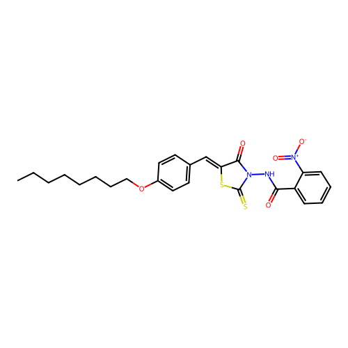 (Z)-2-nitro-N-(5-(4-(octyloxy)benzylidene)-4-oxo-2-thioxothiazolidin-3-yl)benzamide structure