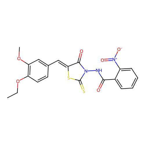 (Z)-N-(5-(4-ethoxy-3-methoxybenzylidene)-4-oxo-2-thioxothiazolidin-3-yl)-2-nitrobenzamide structure