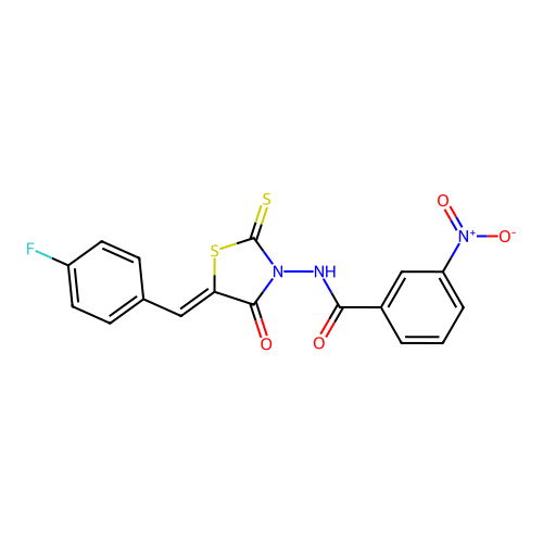 (Z)-N-(5-(4-fluorobenzylidene)-4-oxo-2-thioxothiazolidin-3-yl)-3-nitrobenzamide structure