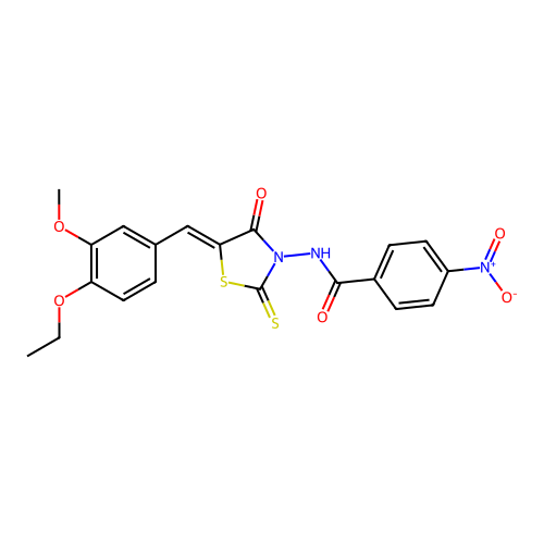 (Z)-N-(5-(4-ethoxy-3-methoxybenzylidene)-4-oxo-2-thioxothiazolidin-3-yl)-4-nitrobenzamide structure