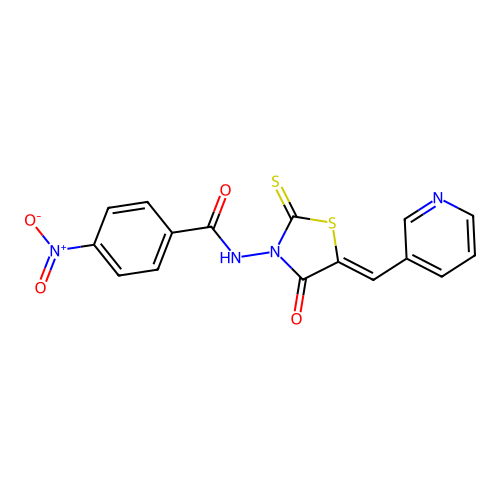 (Z)-4-nitro-N-(4-oxo-5-(pyridin-3-ylmethylene)-2-thioxothiazolidin-3-yl)benzamide structure