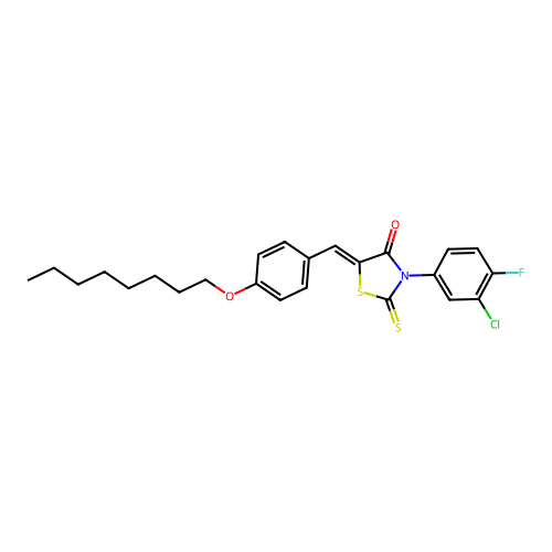 (5Z)-3-(3-chloro-4-fluorophenyl)-5-[4-(octyloxy)benzylidene]-2-thioxo-1,3-thiazolidin-4-one structure