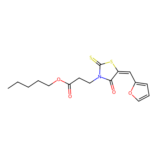 (E)-pentyl 3-(5-(furan-2-ylmethylene)-4-oxo-2-thioxothiazolidin-3-yl)propanoate structure