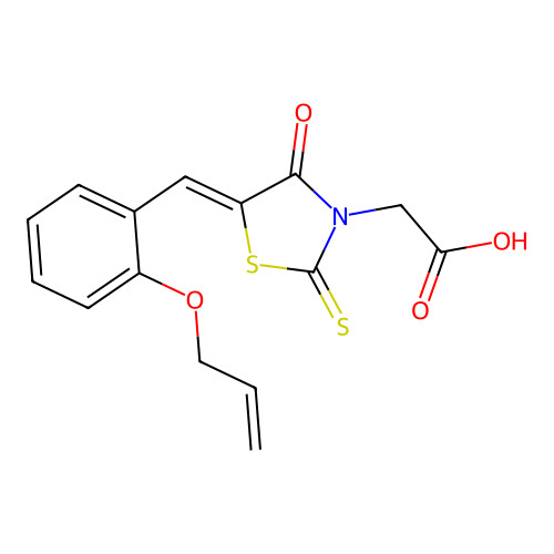 (Z)-2-(5-(2-(allyloxy)benzylidene)-4-oxo-2-thioxothiazolidin-3-yl)acetic acid structure