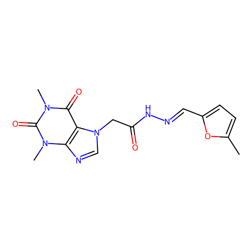(E)-2-(1,3-dimethyl-2,6-dioxo-2,3-dihydro-1H-purin-7(6H)-yl)-N'-((5-methylfuran-2-yl)methylene)acetohydrazide structure