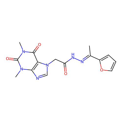 (E)-2-(1,3-dimethyl-2,6-dioxo-2,3-dihydro-1H-purin-7(6H)-yl)-N'-(1-(furan-2-yl)ethylidene)acetohydrazide structure