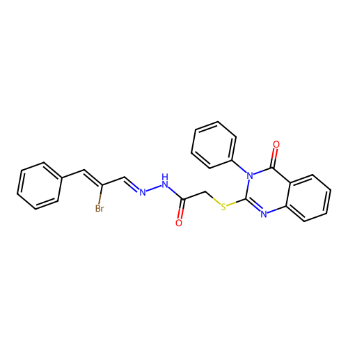 (E)-N'-((Z)-2-bromo-3-phenylallylidene)-2-((4-oxo-3-phenyl-3,4-dihydroquinazolin-2-yl)thio)acetohydrazide structure