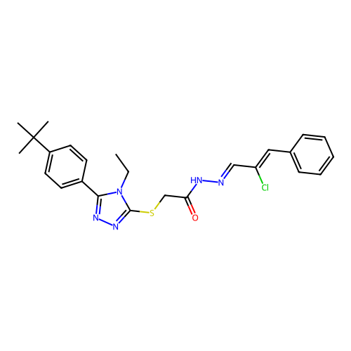 (E)-2-((5-(4-(tert-butyl)phenyl)-4-ethyl-4H-1,2,4-triazol-3-yl)thio)-N'-((Z)-2-chloro-3-phenylallylidene)acetohydrazide structure
