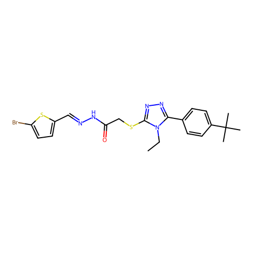 (E)-N'-((5-bromothiophen-2-yl)methylene)-2-((5-(4-(tert-butyl)phenyl)-4-ethyl-4H-1,2,4-triazol-3-yl)thio)acetohydrazide structure