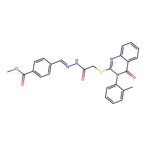 (E)-methyl 4-((2-(2-((4-oxo-3-(o-tolyl)-3,4-dihydroquinazolin-2-yl)thio)acetyl)hydrazono)methyl)benzoate structure