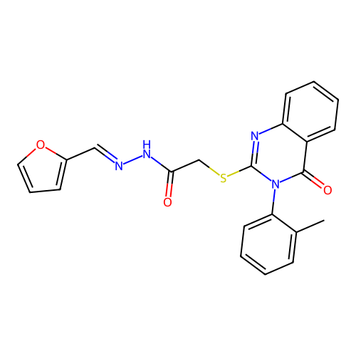 N-(2-furylmethylideneamino)-2-[3-(2-methylphenyl)-4-oxo-quinazolin-2-yl]sulfanyl-acetamide structure