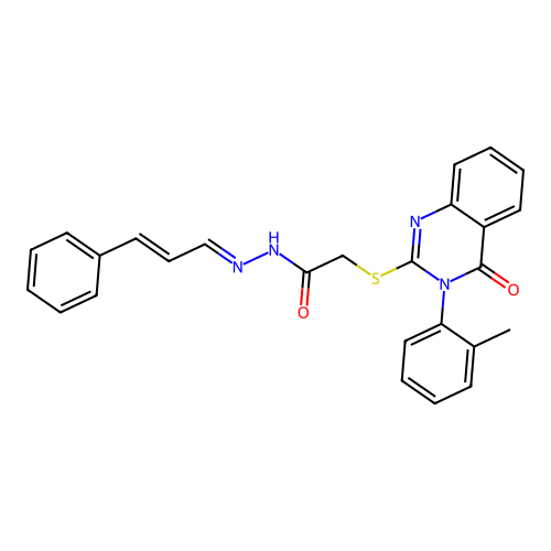 N-(cinnamylideneamino)-2-[3-(2-methylphenyl)-4-oxo-quinazolin-2-yl]sulfanyl-acetamide structure