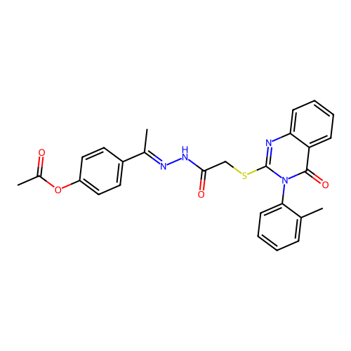 (E)-4-(1-(2-(2-((4-oxo-3-(o-tolyl)-3,4-dihydroquinazolin-2-yl)thio)acetyl)hydrazono)ethyl)phenyl acetate structure