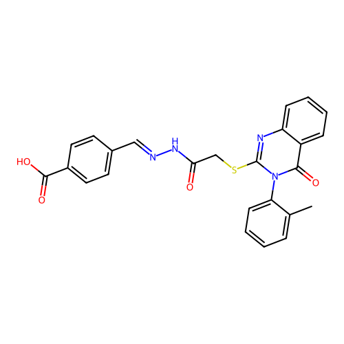 (E)-4-((2-(2-((4-oxo-3-(o-tolyl)-3,4-dihydroquinazolin-2-yl)thio)acetyl)hydrazono)methyl)benzoic acid structure