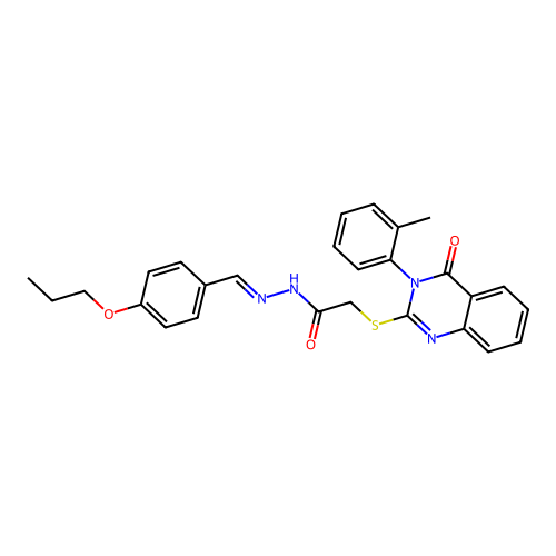 (E)-2-((4-oxo-3-(o-tolyl)-3,4-dihydroquinazolin-2-yl)thio)-N'-(4-propoxybenzylidene)acetohydrazide structure