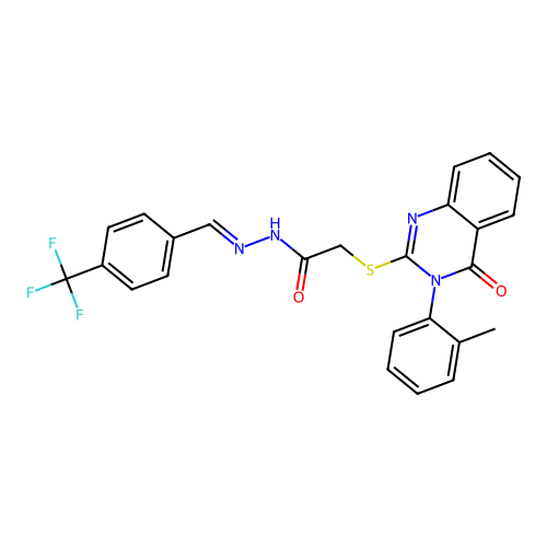 (E)-2-((4-oxo-3-(o-tolyl)-3,4-dihydroquinazolin-2-yl)thio)-N'-(4-(trifluoromethyl)benzylidene)acetohydrazide structure
