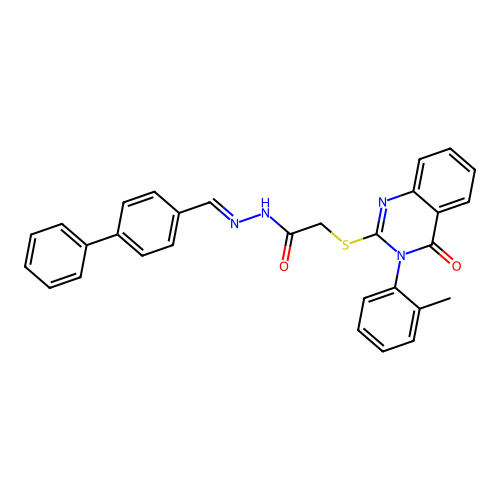 (E)-N'-([1,1'-biphenyl]-4-ylmethylene)-2-((4-oxo-3-(o-tolyl)-3,4-dihydroquinazolin-2-yl)thio)acetohydrazide structure