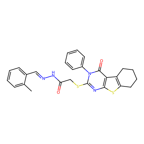 (E)-N'-(2-methylbenzylidene)-2-((4-oxo-3-phenyl-3,4,5,6,7,8-hexahydrobenzo[4,5]thieno[2,3-d]pyrimidin-2-yl)thio)acetohydrazide structure