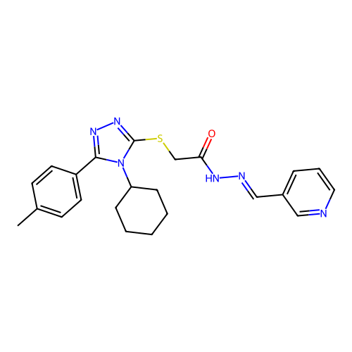 (E)-2-((4-cyclohexyl-5-(p-tolyl)-4H-1,2,4-triazol-3-yl)thio)-N'-(pyridin-3-ylmethylene)acetohydrazide structure