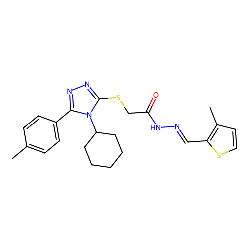 (E)-2-((4-cyclohexyl-5-(p-tolyl)-4H-1,2,4-triazol-3-yl)thio)-N'-((3-methylthiophen-2-yl)methylene)acetohydrazide structure