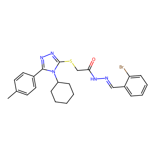 (E)-N'-(2-bromobenzylidene)-2-((4-cyclohexyl-5-(p-tolyl)-4H-1,2,4-triazol-3-yl)thio)acetohydrazide structure