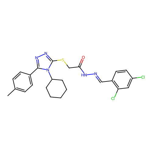 (E)-2-((4-cyclohexyl-5-(p-tolyl)-4H-1,2,4-triazol-3-yl)thio)-N'-(2,4-dichlorobenzylidene)acetohydrazide structure