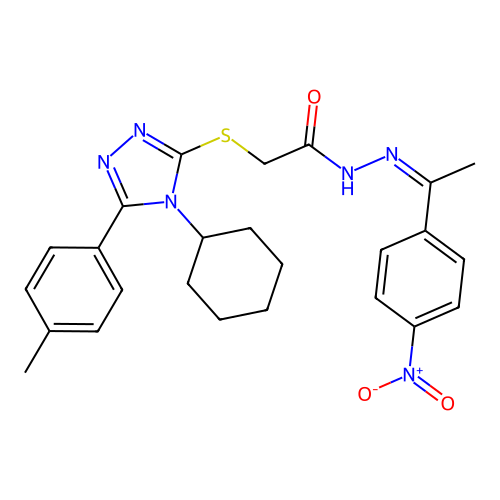 (Z)-2-((4-cyclohexyl-5-(p-tolyl)-4H-1,2,4-triazol-3-yl)thio)-N'-(1-(4-nitrophenyl)ethylidene)acetohydrazide structure