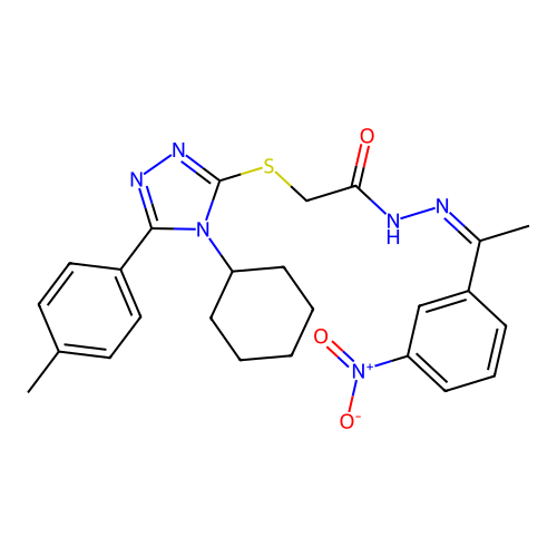 (Z)-2-((4-cyclohexyl-5-(p-tolyl)-4H-1,2,4-triazol-3-yl)thio)-N'-(1-(3-nitrophenyl)ethylidene)acetohydrazide structure