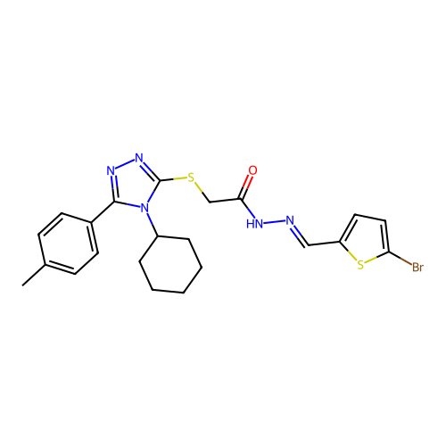(E)-N'-((5-bromothiophen-2-yl)methylene)-2-((4-cyclohexyl-5-(p-tolyl)-4H-1,2,4-triazol-3-yl)thio)acetohydrazide structure
