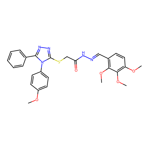 (E)-2-((4-(4-methoxyphenyl)-5-phenyl-4H-1,2,4-triazol-3-yl)thio)-N'-(2,3,4-trimethoxybenzylidene)acetohydrazide structure