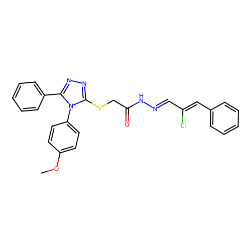 (E)-N'-((Z)-2-chloro-3-phenylallylidene)-2-((4-(4-methoxyphenyl)-5-phenyl-4H-1,2,4-triazol-3-yl)thio)acetohydrazide structure