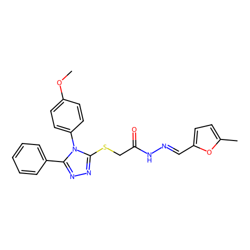 (E)-2-((4-(4-methoxyphenyl)-5-phenyl-4H-1,2,4-triazol-3-yl)thio)-N'-((5-methylfuran-2-yl)methylene)acetohydrazide structure