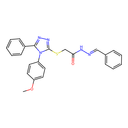 (E)-N'-benzylidene-2-((4-(4-methoxyphenyl)-5-phenyl-4H-1,2,4-triazol-3-yl)thio)acetohydrazide structure