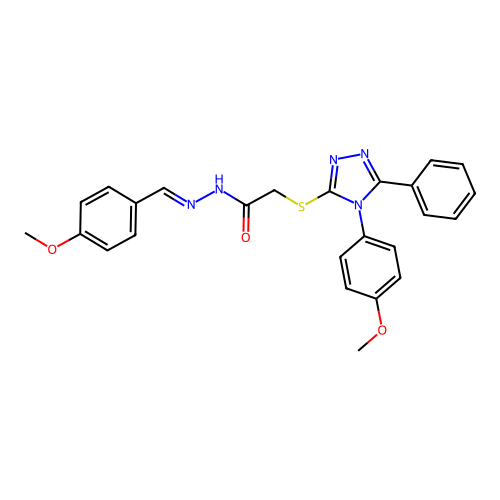 (E)-N'-(4-methoxybenzylidene)-2-((4-(4-methoxyphenyl)-5-phenyl-4H-1,2,4-triazol-3-yl)thio)acetohydrazide structure