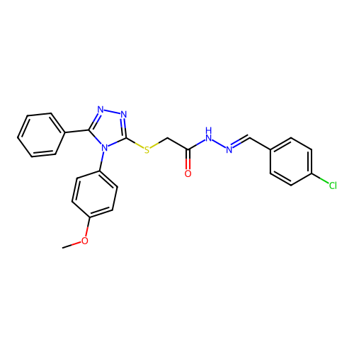 (E)-N'-(4-chlorobenzylidene)-2-((4-(4-methoxyphenyl)-5-phenyl-4H-1,2,4-triazol-3-yl)thio)acetohydrazide structure
