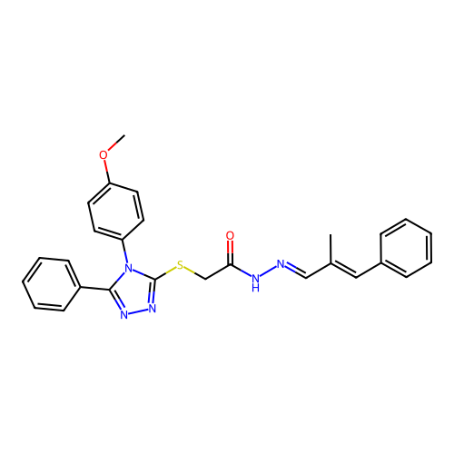 (E)-2-((4-(4-methoxyphenyl)-5-phenyl-4H-1,2,4-triazol-3-yl)thio)-N'-((E)-2-methyl-3-phenylallylidene)acetohydrazide structure