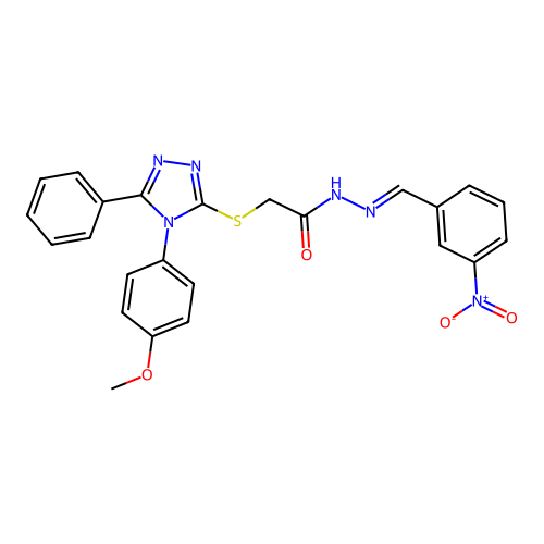 (E)-2-((4-(4-methoxyphenyl)-5-phenyl-4H-1,2,4-triazol-3-yl)thio)-N'-(3-nitrobenzylidene)acetohydrazide structure