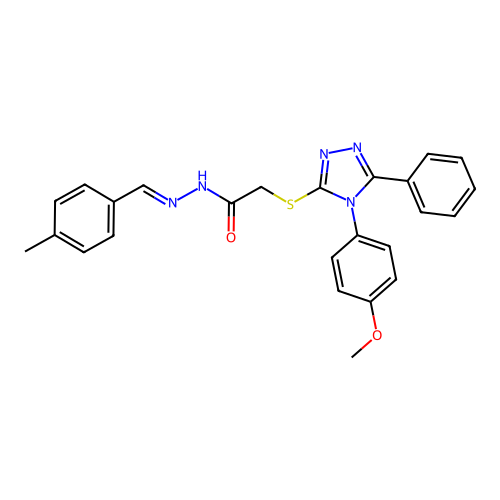 (E)-2-((4-(4-methoxyphenyl)-5-phenyl-4H-1,2,4-triazol-3-yl)thio)-N'-(4-methylbenzylidene)acetohydrazide structure