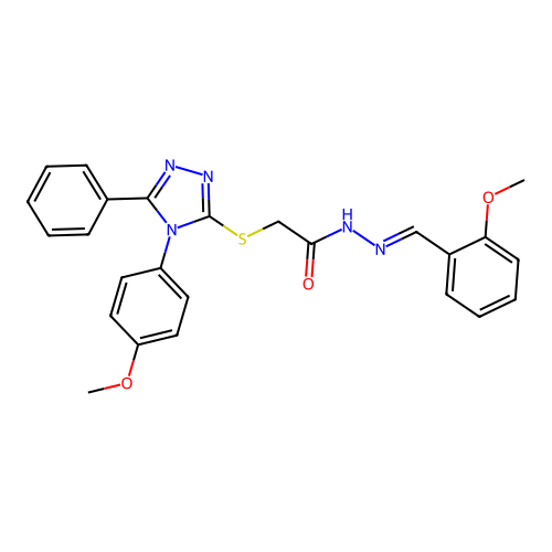 (E)-N'-(2-methoxybenzylidene)-2-((4-(4-methoxyphenyl)-5-phenyl-4H-1,2,4-triazol-3-yl)thio)acetohydrazide structure