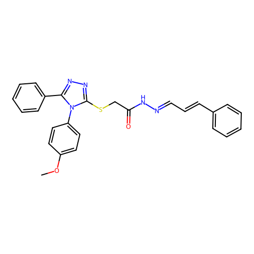 (E)-2-((4-(4-methoxyphenyl)-5-phenyl-4H-1,2,4-triazol-3-yl)thio)-N'-((E)-3-phenylallylidene)acetohydrazide structure