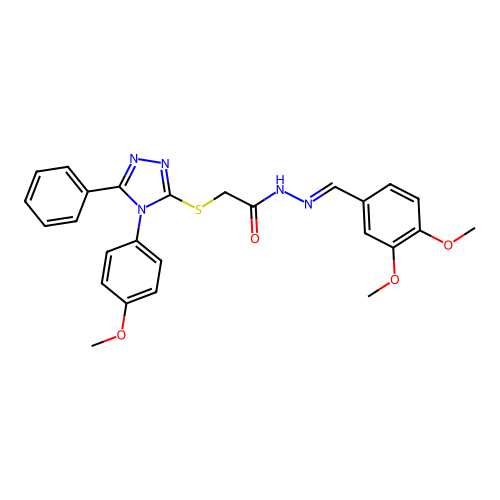 (E)-N'-(3,4-dimethoxybenzylidene)-2-((4-(4-methoxyphenyl)-5-phenyl-4H-1,2,4-triazol-3-yl)thio)acetohydrazide structure