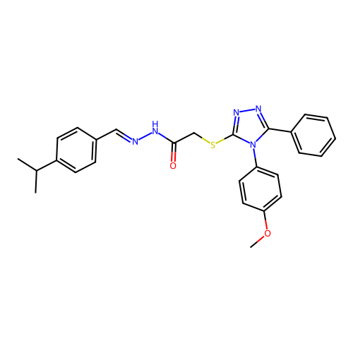 (E)-N'-(4-isopropylbenzylidene)-2-((4-(4-methoxyphenyl)-5-phenyl-4H-1,2,4-triazol-3-yl)thio)acetohydrazide structure