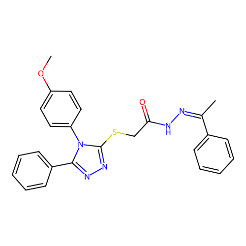 (Z)-2-((4-(4-methoxyphenyl)-5-phenyl-4H-1,2,4-triazol-3-yl)thio)-N'-(1-phenylethylidene)acetohydrazide structure