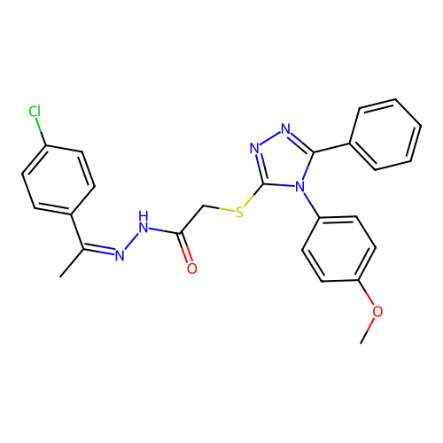 (Z)-N'-(1-(4-chlorophenyl)ethylidene)-2-((4-(4-methoxyphenyl)-5-phenyl-4H-1,2,4-triazol-3-yl)thio)acetohydrazide structure