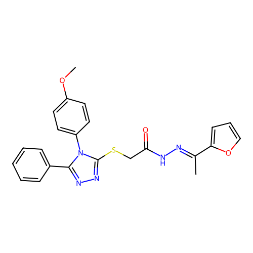 (E)-N'-(1-(furan-2-yl)ethylidene)-2-((4-(4-methoxyphenyl)-5-phenyl-4H-1,2,4-triazol-3-yl)thio)acetohydrazide structure