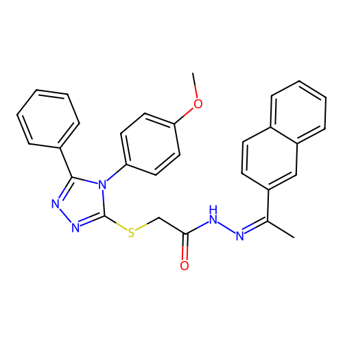 (Z)-2-((4-(4-methoxyphenyl)-5-phenyl-4H-1,2,4-triazol-3-yl)thio)-N'-(1-(naphthalen-2-yl)ethylidene)acetohydrazide structure