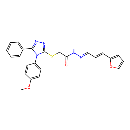 (E)-N'-((E)-3-(furan-2-yl)allylidene)-2-((4-(4-methoxyphenyl)-5-phenyl-4H-1,2,4-triazol-3-yl)thio)acetohydrazide structure